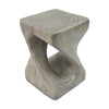 Miro 16" Modern Twisted Hourglass MGO Accent Table, Faux Wood Grain Indoor Side Table, Grey | Table d'appoint moderne sablier torsade Miro 16 pouces MGO, table laterale interieure imitation bois, gris