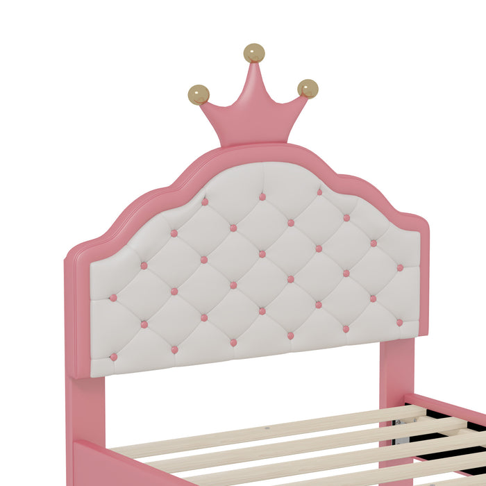 Lily Lit de Princesse Fantaisie Couronne Elegante avec Tete de Lit en Cuir PU Capitonne, Taille Twin
