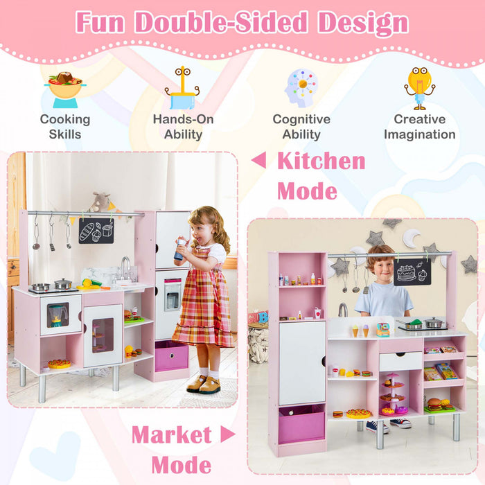 Cuisine Et Marche Pour Enfants 2 En 1 Avec Lumiere Et Son Realistes, 82 Accessoires Inclus