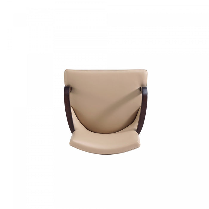 Fauteuil moderne Shubert en bois, cuir vegetalien et velours, coloris beige - Lot de 2