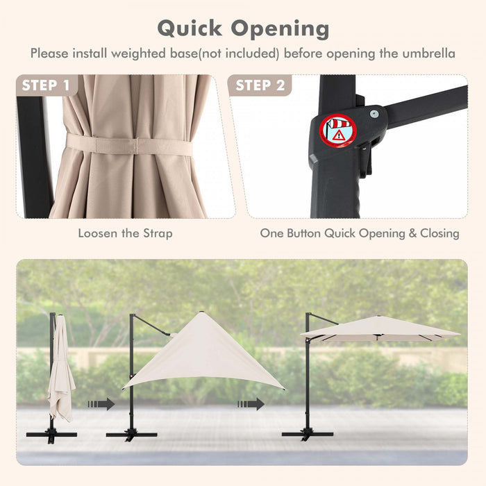 Costway Parasol suspendu carre cantilever 9,5FT avec 2 niveaux, rotation 360° pour patio exterieur beige