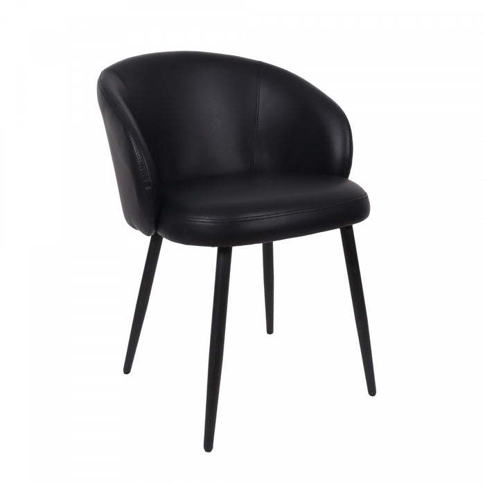 Chaise laterale moderne contemporaine Looma en cuir vegetalien et metal noir - Lot de 2