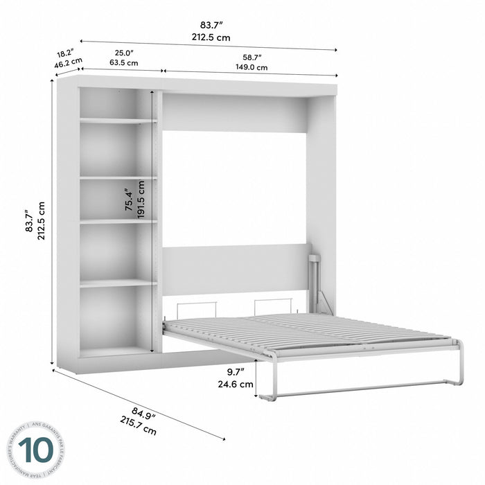Lit double escamotable mural Pur de Bestar de 84 po avec tablettes - blanc