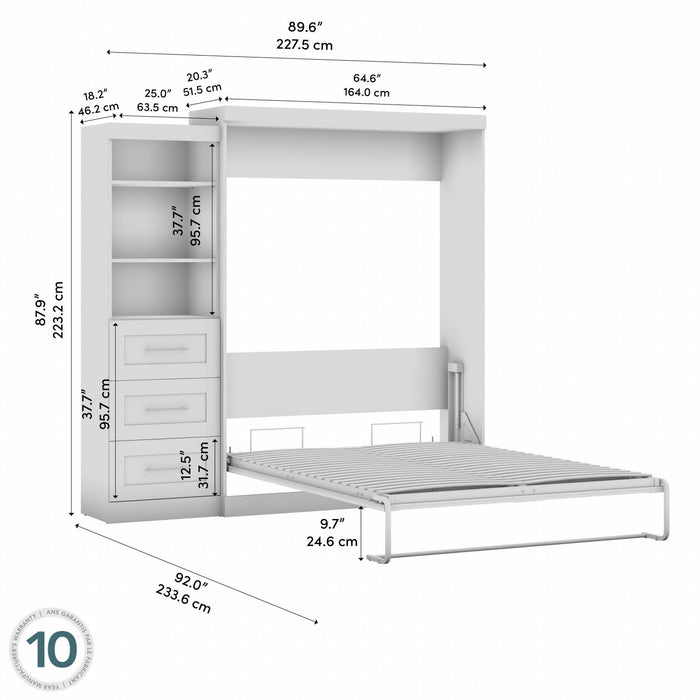 Grand lit escamotable mural Pur de Bestar de 90 po avec tablettes et tiroirs - gris écorce