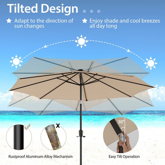 Costway Parasol de table de patio 10 FT avec 112 LED solaire, inclinaison avec manivelle, exterieur beige