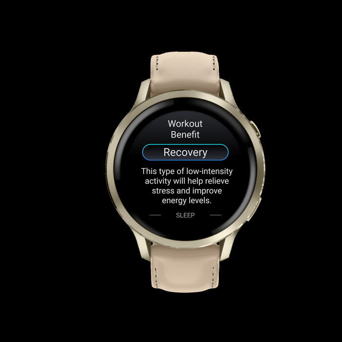Montre intelligente Garmin Venu 4 41 mm en cuir dore premium - Suivi de style de vie, application ECG, alarme de reveil intelligente, rapport du soir, profils de triathlon, mode fauteuil roulant