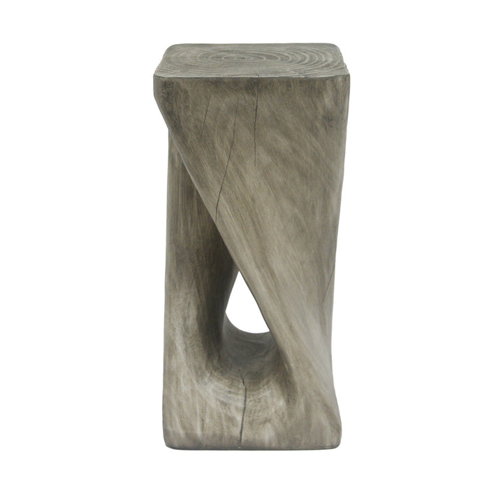Table d'appoint carree torsadee Cade 26,80 pouces MGO, table laterale interieure a grain de bois naturel unique, gris