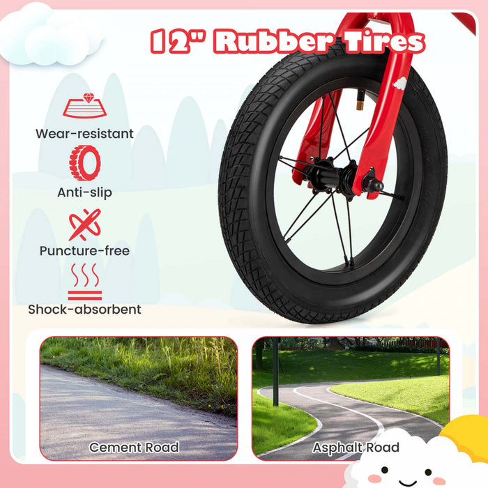 Bicycle D'equilibre Costway 12 Pouces Sans Pedale Bicycle D'entrainement Avec Pneus En Caoutchouc Gonflables Rouges