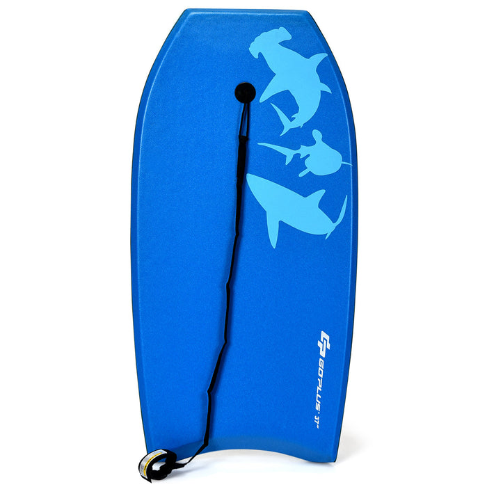 Planche De Bodyboard Surf 41 Pouces (105 X 51 X 6 Cm) Avec Sangle De 90 Cm Et Motif Requin Bleu Pour Debutant Enfant Adulte Xpe+hdpe 1,72kg