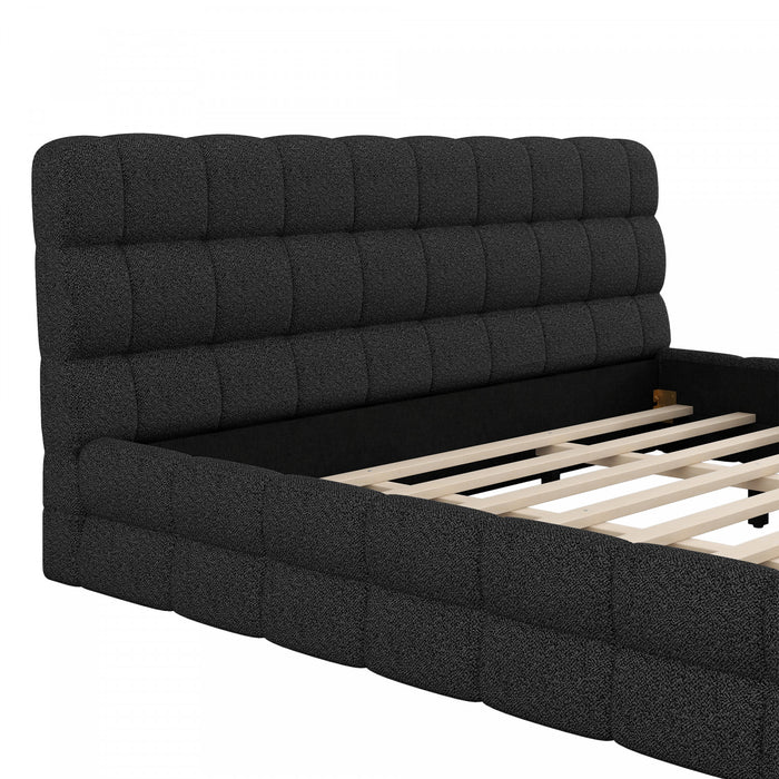Lit plateforme moderne Emma rembourre avec structure en bois massif confortable, taille king, noir