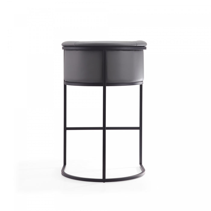 Tabouret de bar rembourre en metal gris style cosmopolite mi-siecle moderne - Lot de 2