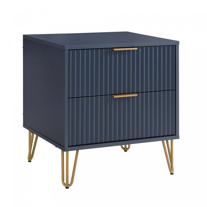 Table de nuit moderne Dumbo 20\" a cannelures, bleu minuit (2 tiroirs)