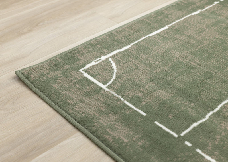 Tapis Florence de terrain de football vert, marron et blanc, 7'9\" x 10'6\"