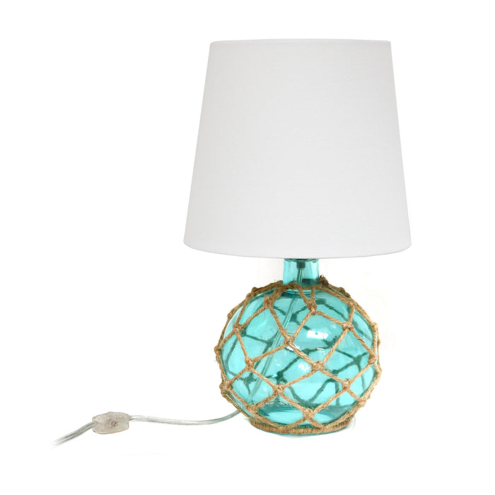 Marelle Lampe de table en verre avec filet de jute, Sarcelle, 14,75 po H