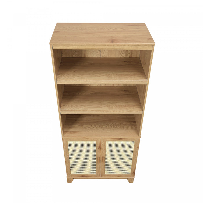 Armoire bibliotheque Sheridan style milieu du siecle 79 cm en bois naturel (7 etageres) – Lot de 2
