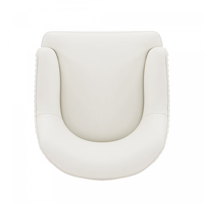 Chaise de salle a manger moderne Raya en bois et cuir vegetalien ivoire - Lot de 2