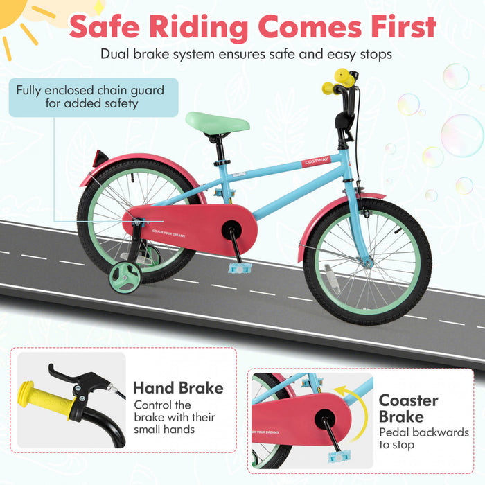 Costway 18\" Velo Pour Enfants Avec Guidon De Selle Reglable Roues D'entrainement Amovibles Frein A Main Rouge