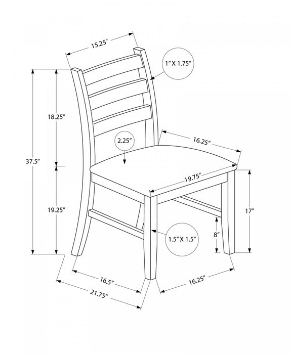 Ensemble de 2 chaises de salle à manger de style transitionnel avec apparence cuir brun et bois massif brun pour la cuisine et la salle à manger