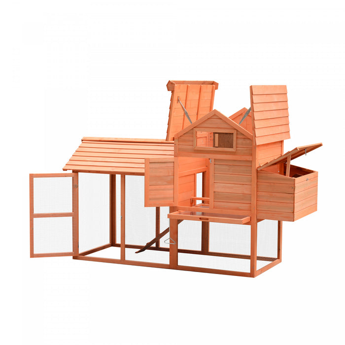 Pawhut 82\" Poulailler De Luxe En Bois Poulailler Lapin Clapier Cage A Volaille Stylo Cour Arriere Avec Enclos Et Nichoir