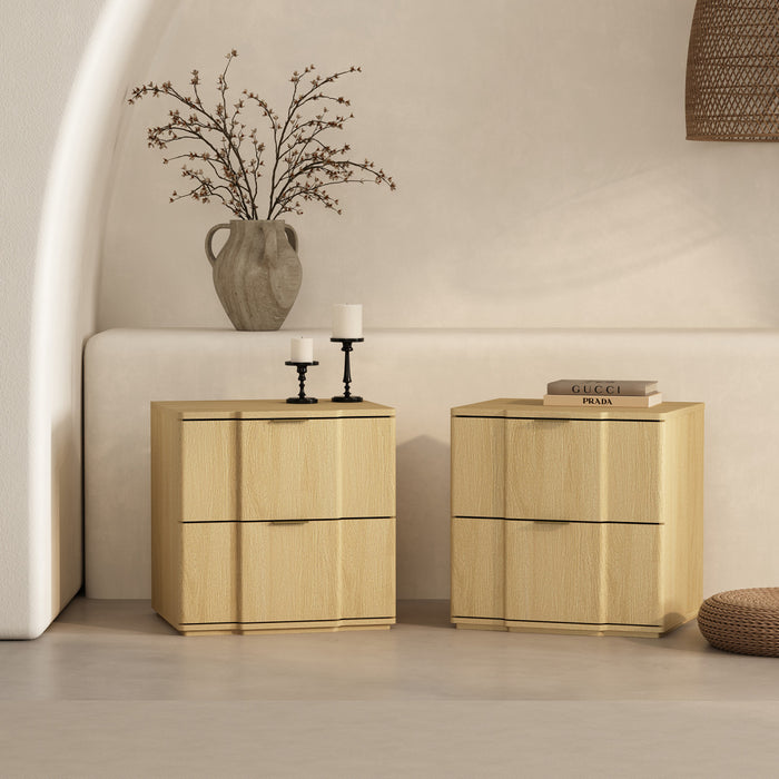 Table de nuit Clive style milieu du siecle 56 cm en naturel et dore (2 tiroirs)