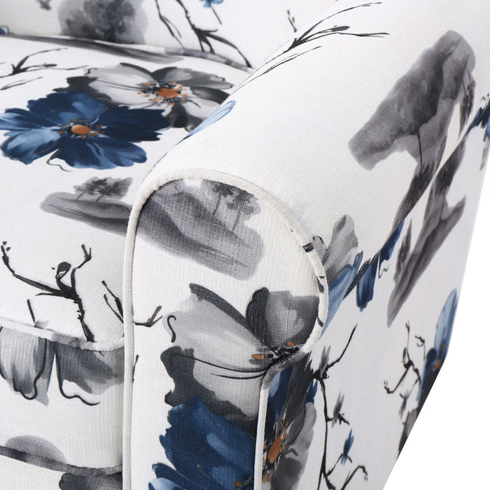 Pansy Fauteuil D’appoint Tapise En Tissu Fleuri Avec Accoudoirs Evases Et Pieds En Bois, Fleuri