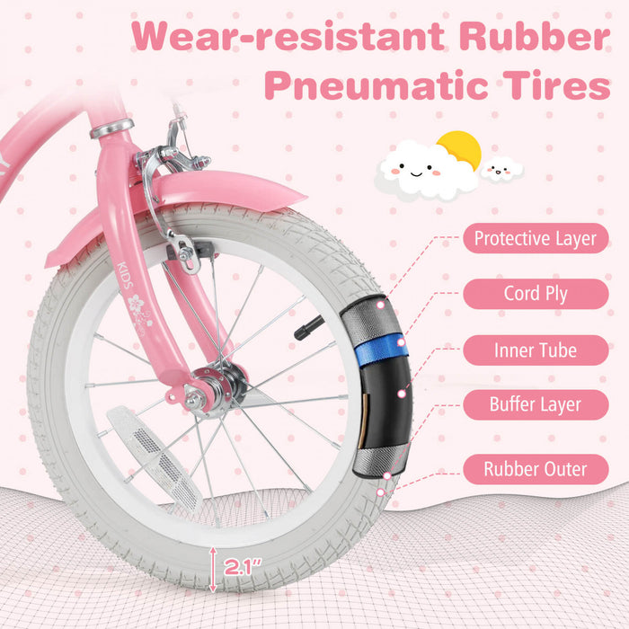Velo Costway 14\" Pour Enfants Avec Roues D'entrainement Amovibles Et Panier Pour 3-5 Ans