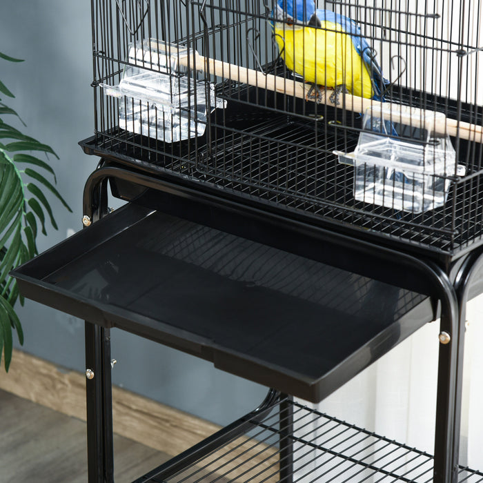 Pawhut Cage A Oiseaux Sur Roulettes Grande Voliere Detachable Cage Portable Multi-accessoires Avec Mangeoires Perchoirs Plateau Amovible Et Etagere Cage Pour Canaris Perruches Noir