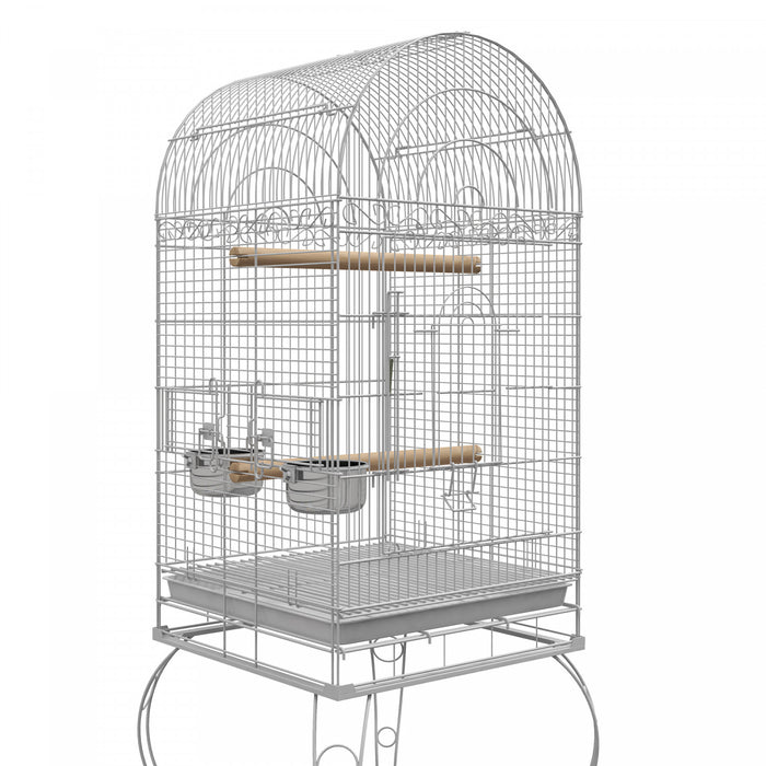 Pawhut Cage A Oiseaux A Dessus Ouvert De 60\" Pour Pinsons, Canaris, Perruches, Avec Support Roulant, Plateau Amovible, Etagere De Rangement