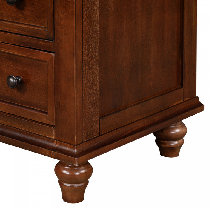 U_Style Table de Nuit Peinte 27.6 po avec Tiroir Coulissant et 3 Tiroirs, Brun