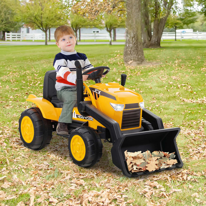 Costway Tractopelle A Pousser Pour Enfant, Tracteur Electrique Avec Bras Et Godet Flexibles & Telecommande, Tractopelle Electrique Avec Musique & Roues Antiderapantes, Cadeau Enfants De 3 -8 Ans