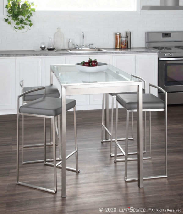 Tabouret superposable contemporain Fuji de hauteur comptoir en similicuir gris - ensemble de 2