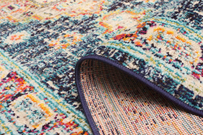 Tapis de Couloir Traditionnel Lotus 2'8\" x 8'2\" en Bleu marin