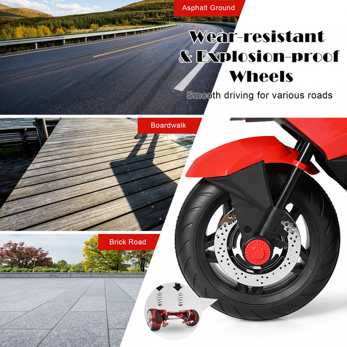 Moto Electrique 12v Pour Enfants Avec Roues D'entrainement Et Eclairage, Rouge