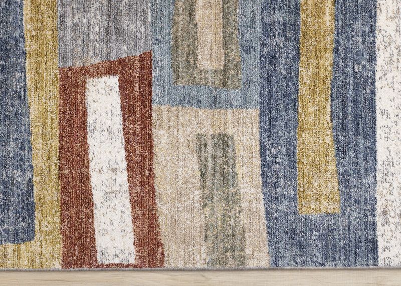 Carpette moderne et raffinée Macey grise, bleue et rouge- 7 pi 10 po x 10 pi 2 po