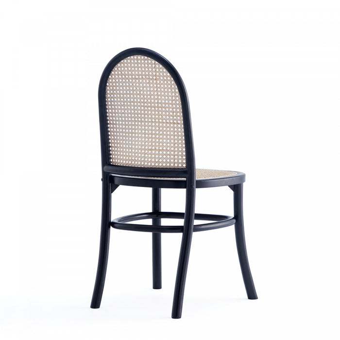 Chaise de salle a manger Paragon Industry Chic avec dossier en cannage, bois et assise rembourree, noir et gris - Lot de 4