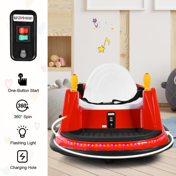 Costway 12v Vehicule 360¡a Spin Race Toy Kids Ride Sur La Voiture Pare-chocs W / Telecommande Rouge