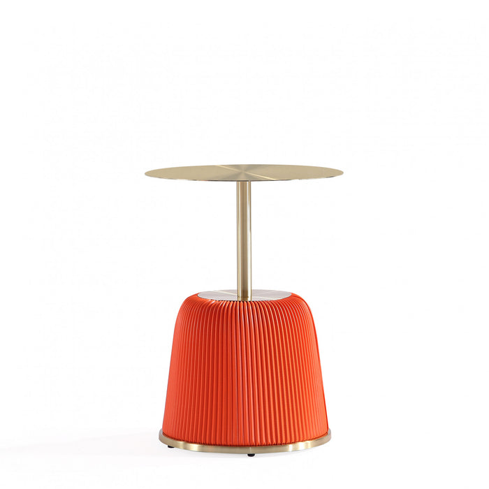 Table d’appoint moderne Anderson avec plateau en metal et revetement en tissu orange – Lot de 2