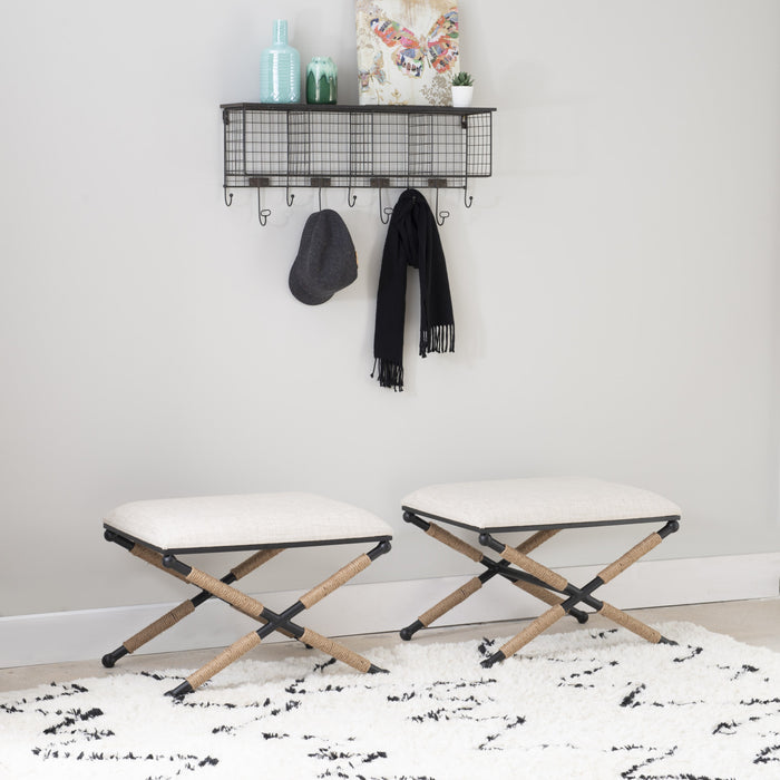Pouf Ashburn Campaign en tissu d'apparence lin - noir