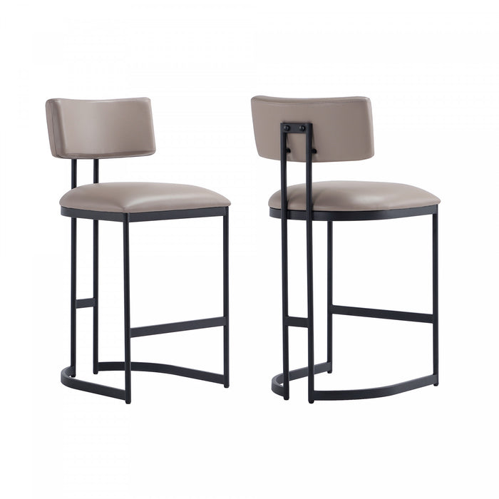 Tabouret de comptoir contemporain moderne Juno en cuir vegetalien et metal, coloris taupe