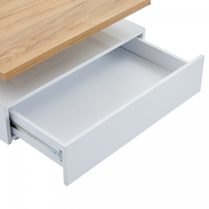 Liam table basse pivotante – table avec plateau rotatif a 360°, blanc