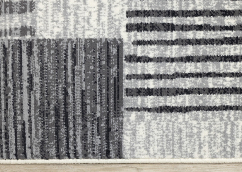 Carpette Forte blanche, grise et noire à motif de taches rayées modernes - 7 pi 9 po x 10 pi 6 po