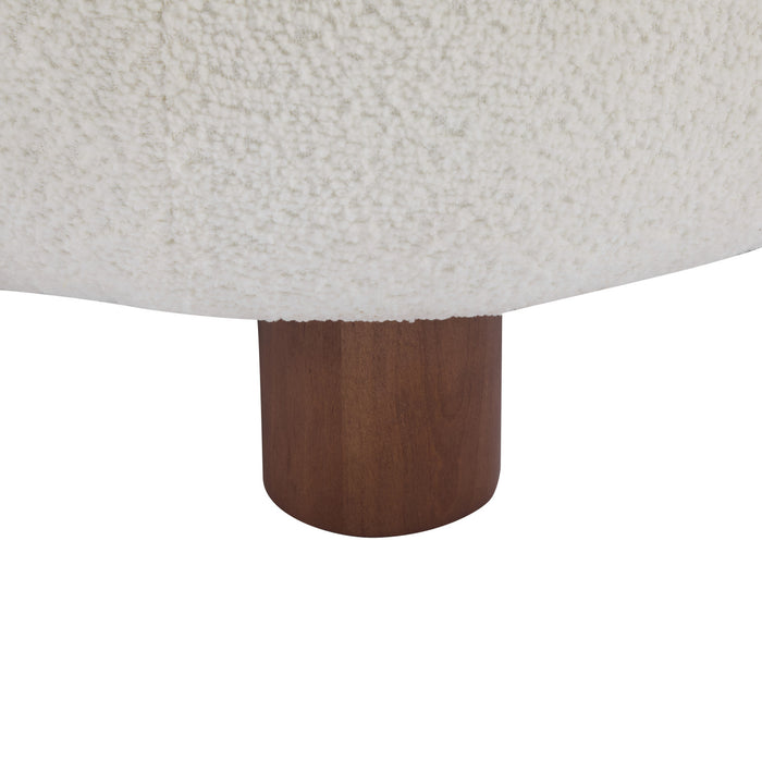 Nube Fauteuil d'Appoint Moderne en Bouclette a Dossier Courbe et Quatre Pieds, Blanc Casse, Noyer