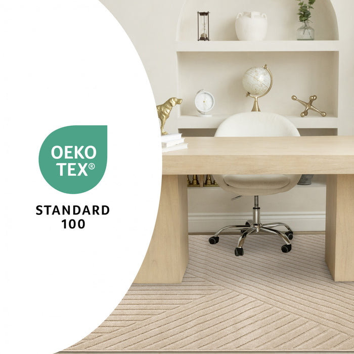 Tapis design a rayures angulaires beige Oslo, 5'3\" x 7'7'