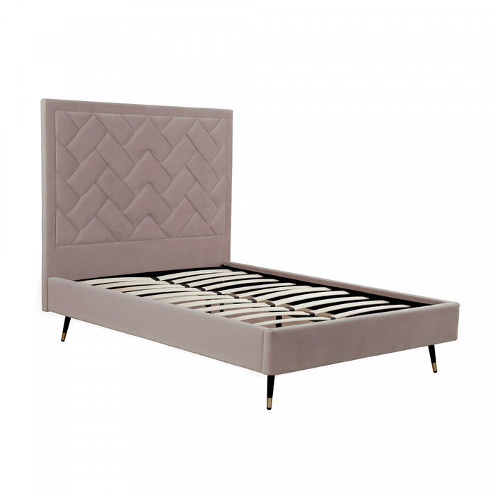 Lit double moderne Crosby en velours capitonne, coloris rose blush