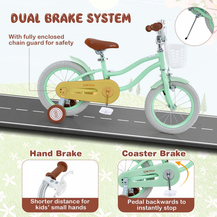 Prorider 14\" Velo Pour Enfants Avec Roues D'entrainement Amovibles Et Panier Pour 3-5 Ans Vert