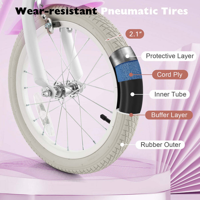 Costway 16\" Enfants Velo Tout-petit Velo Reglable Avec Roue D'entrainement Pour Fille De 4 A 7 Ans