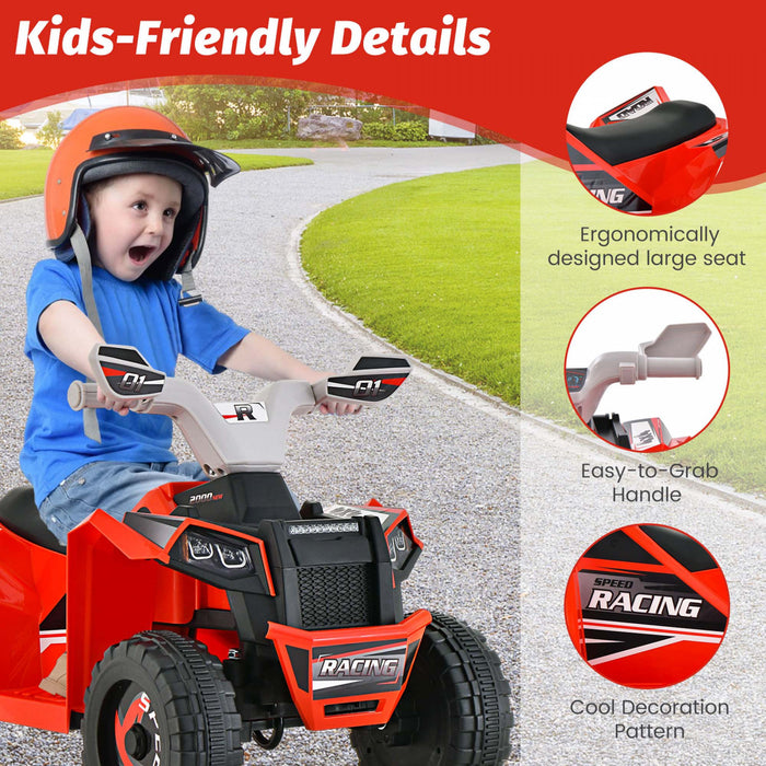 Costway Kids Ride Sur Atv 4 Wheeler Quad Toy Car 6v Alimente Par Batterie Jouet Motorise Rouge