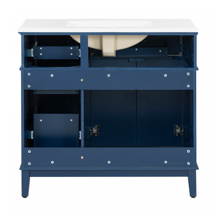 Meuble de salle de bain moderne Marshall 36 pouces avec lavabo ceramique et rangement, bleu