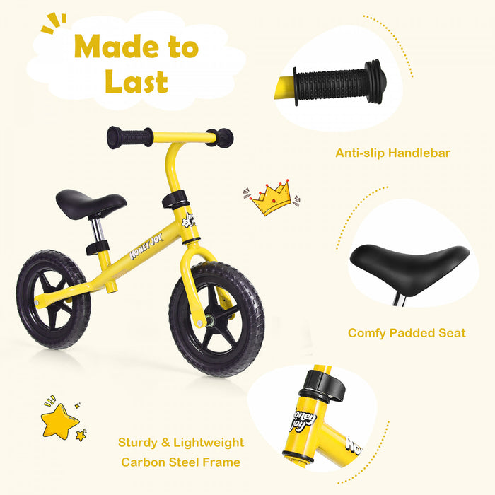 Honeyjoy Enfants Equilibre Velo Pas Pedale Velo D'entrainement W / Guidon Reglable Et Siege Jaune