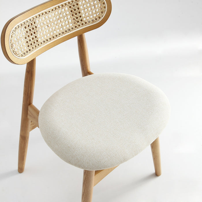 Chaise de salle a manger Colbert Industry Chic avec dossier en cannage et assise rembourree en bois naturel - Lot de 4